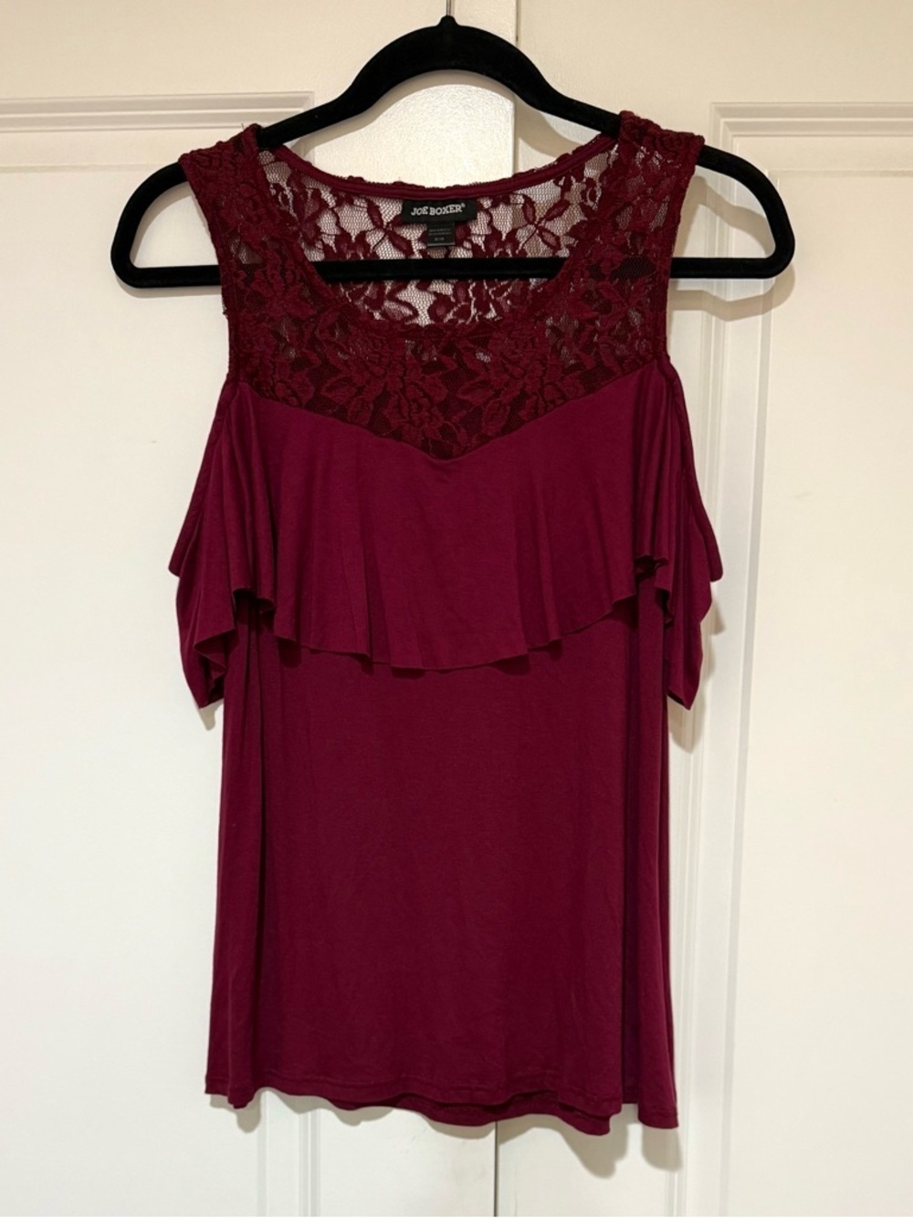 Joe Boxer Burgundy Lace Cold-Shoulder Tank